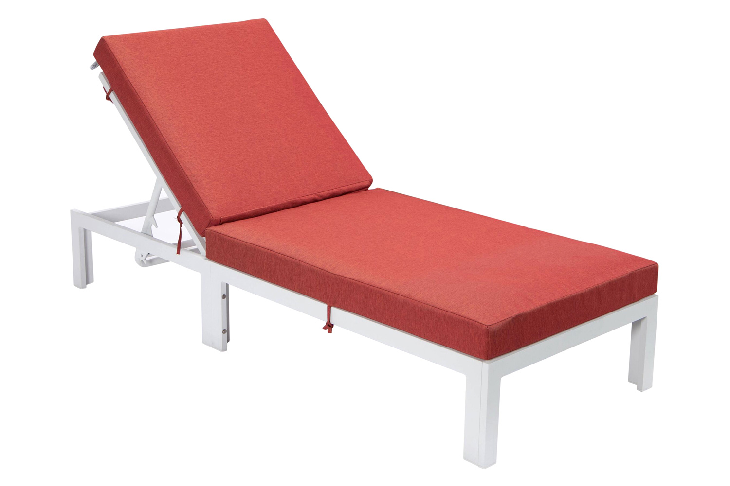 LeisureMod Chelsea Modern Outdoor White Chaise Lounge Chair with Cushions - Red