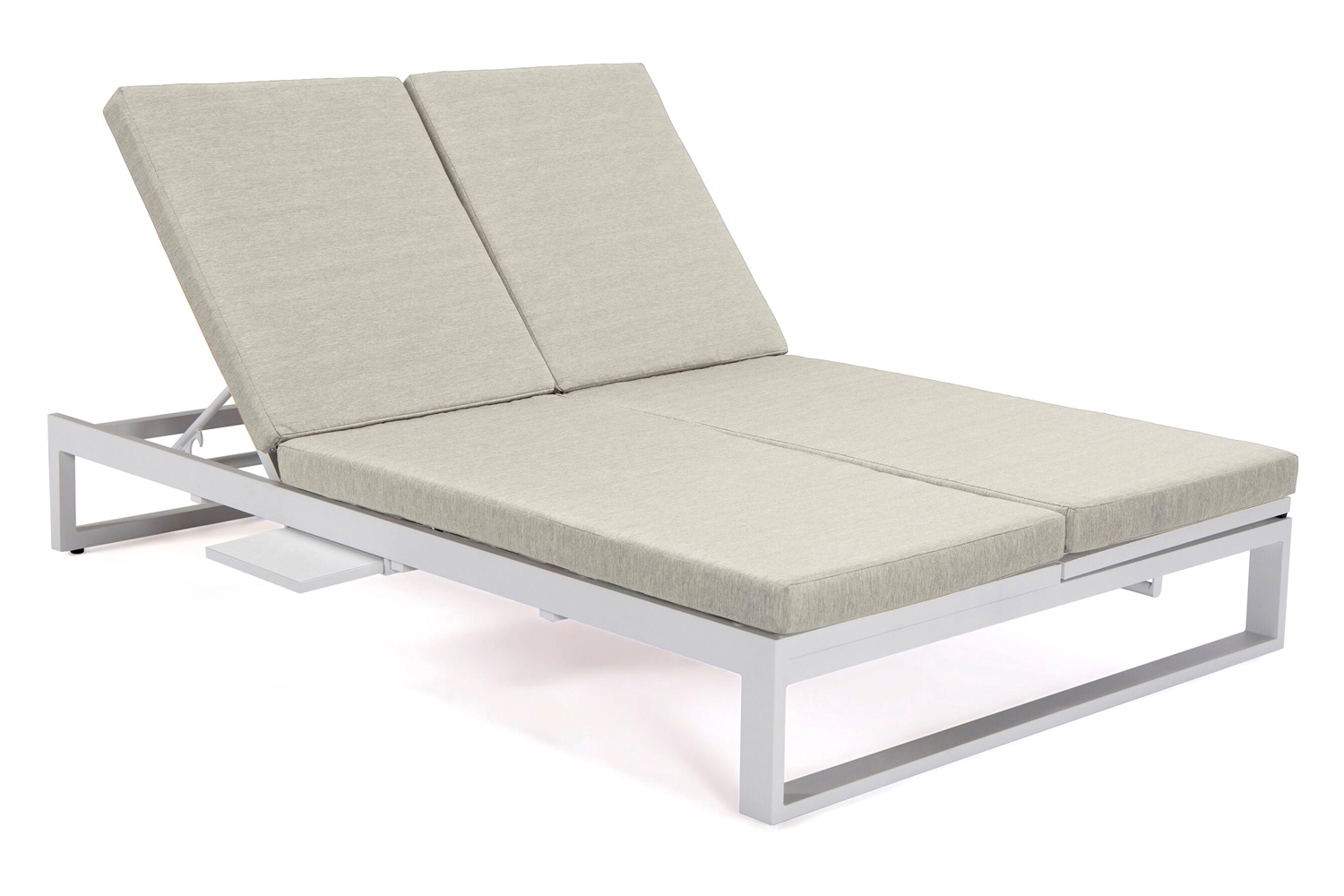 LeisureMod Chelsea Convertible Double Chaise Lounge Chair and Sofa with Cushions - Beige, White