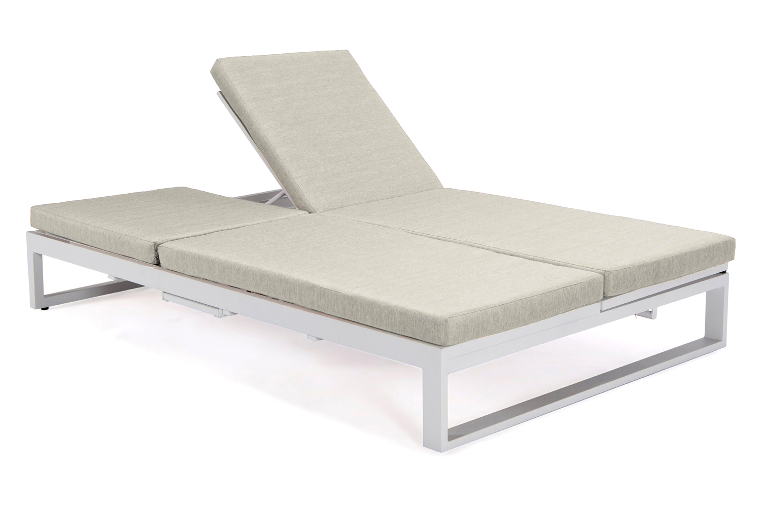 LeisureMod Chelsea Convertible Double Chaise Lounge Chair and Sofa with Cushions - Beige, White