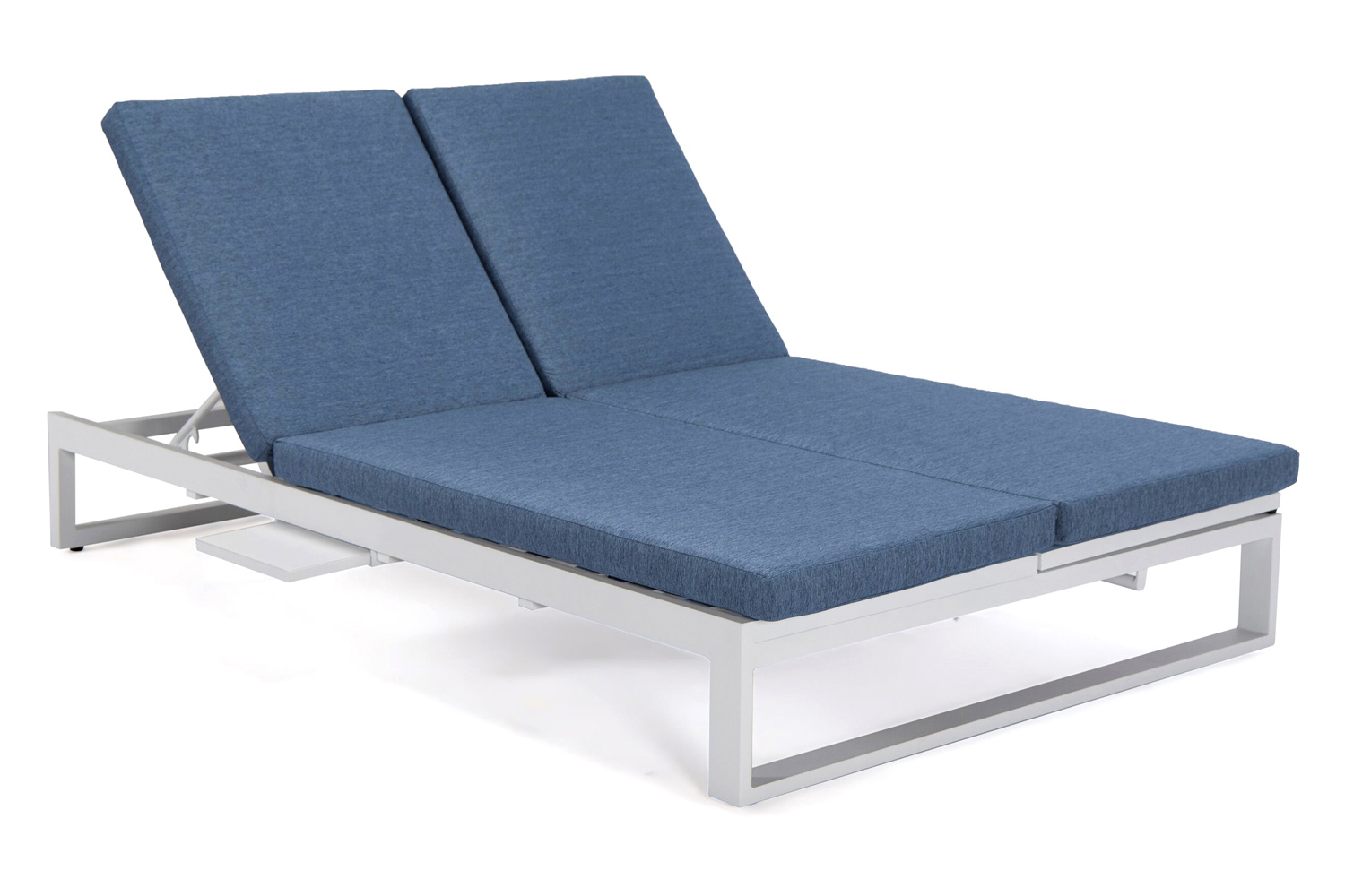 LeisureMod Chelsea Convertible Double Chaise Lounge Chair and Sofa with Cushions - Blue, White