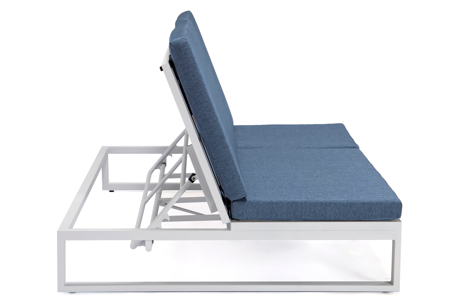 LeisureMod Chelsea Convertible Double Chaise Lounge Chair and Sofa with Cushions - Blue, White