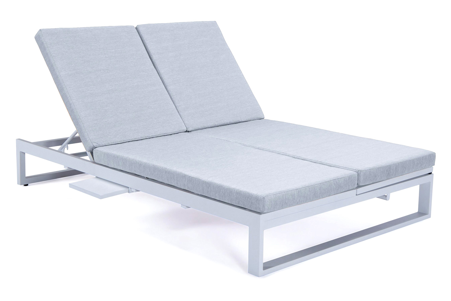 LeisureMod Chelsea Convertible Double Chaise Lounge Chair and Sofa with Cushions - Light Gray, White