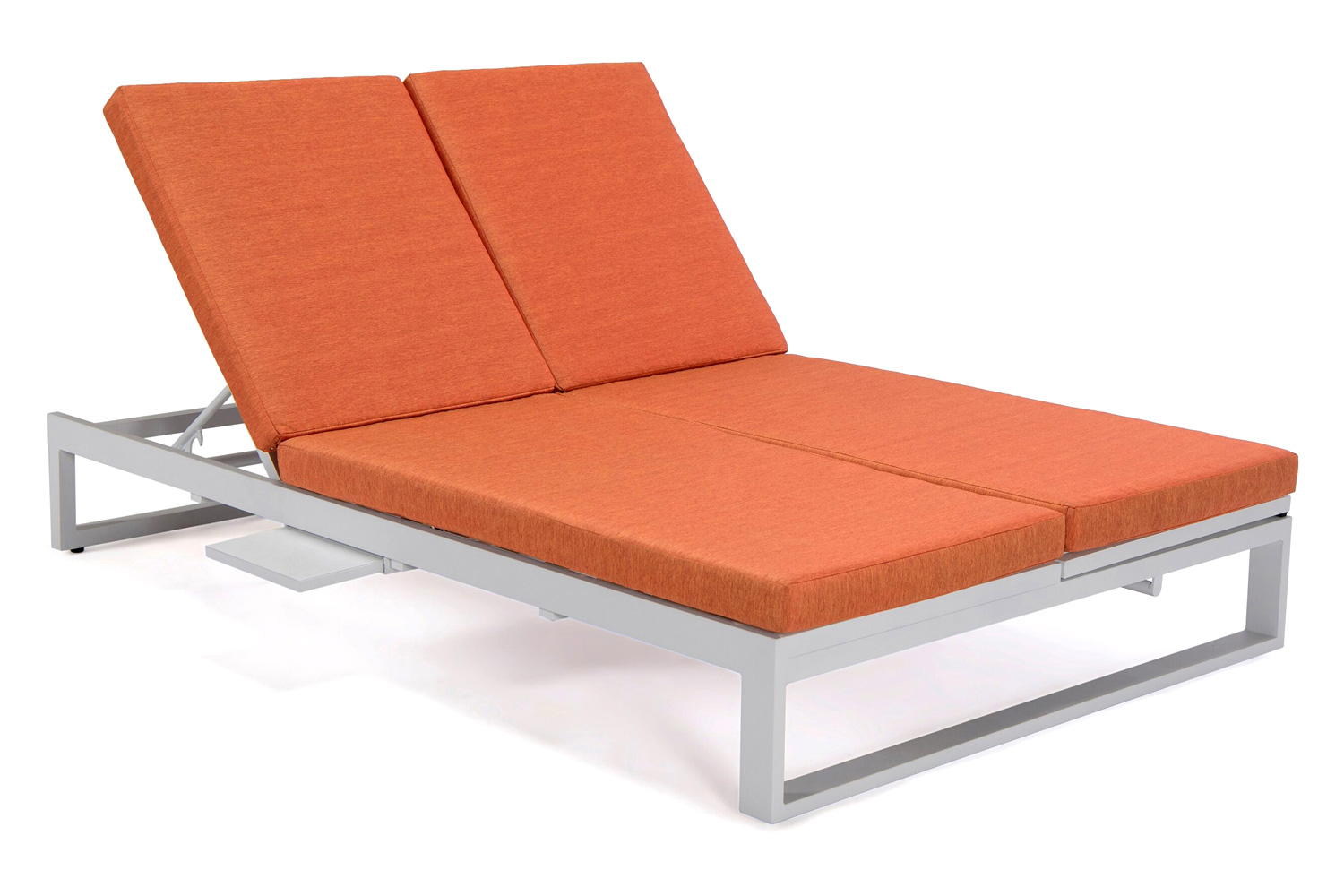 LeisureMod Chelsea Convertible Double Chaise Lounge Chair and Sofa with Cushions - Orange, White