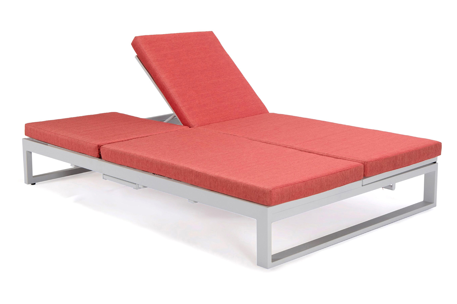 LeisureMod Chelsea Convertible Double Chaise Lounge Chair and Sofa with Cushions - Red, White