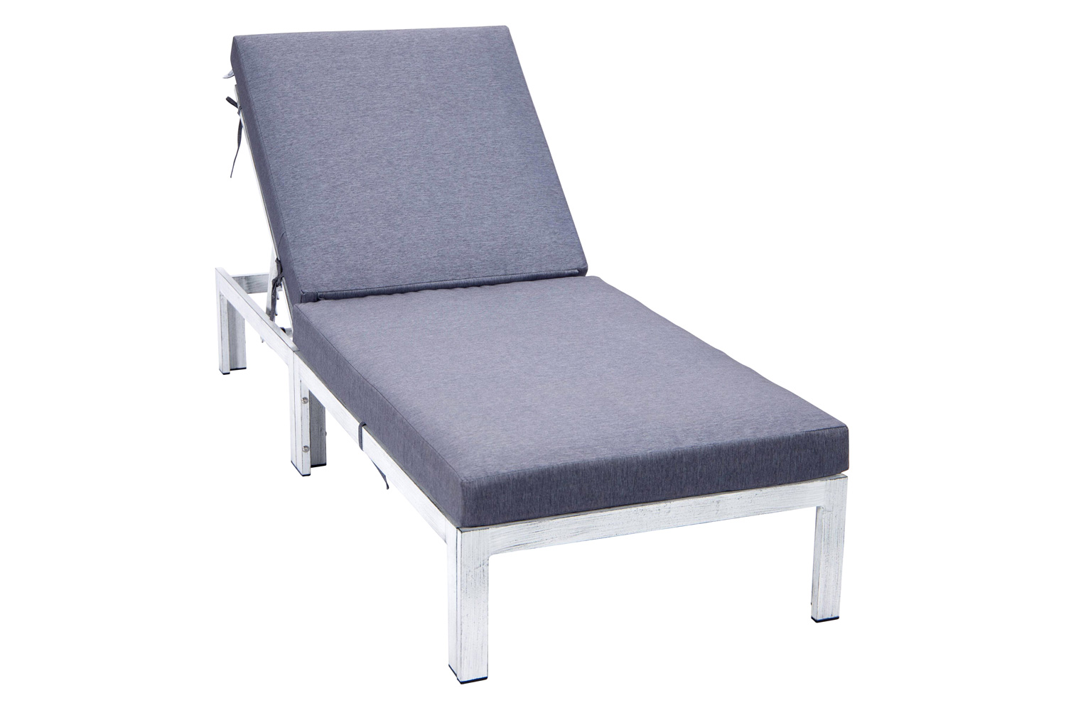 LeisureMod Chelsea Modern Outdoor Weathered Gray Chaise Lounge Chair with Cushions - Blue