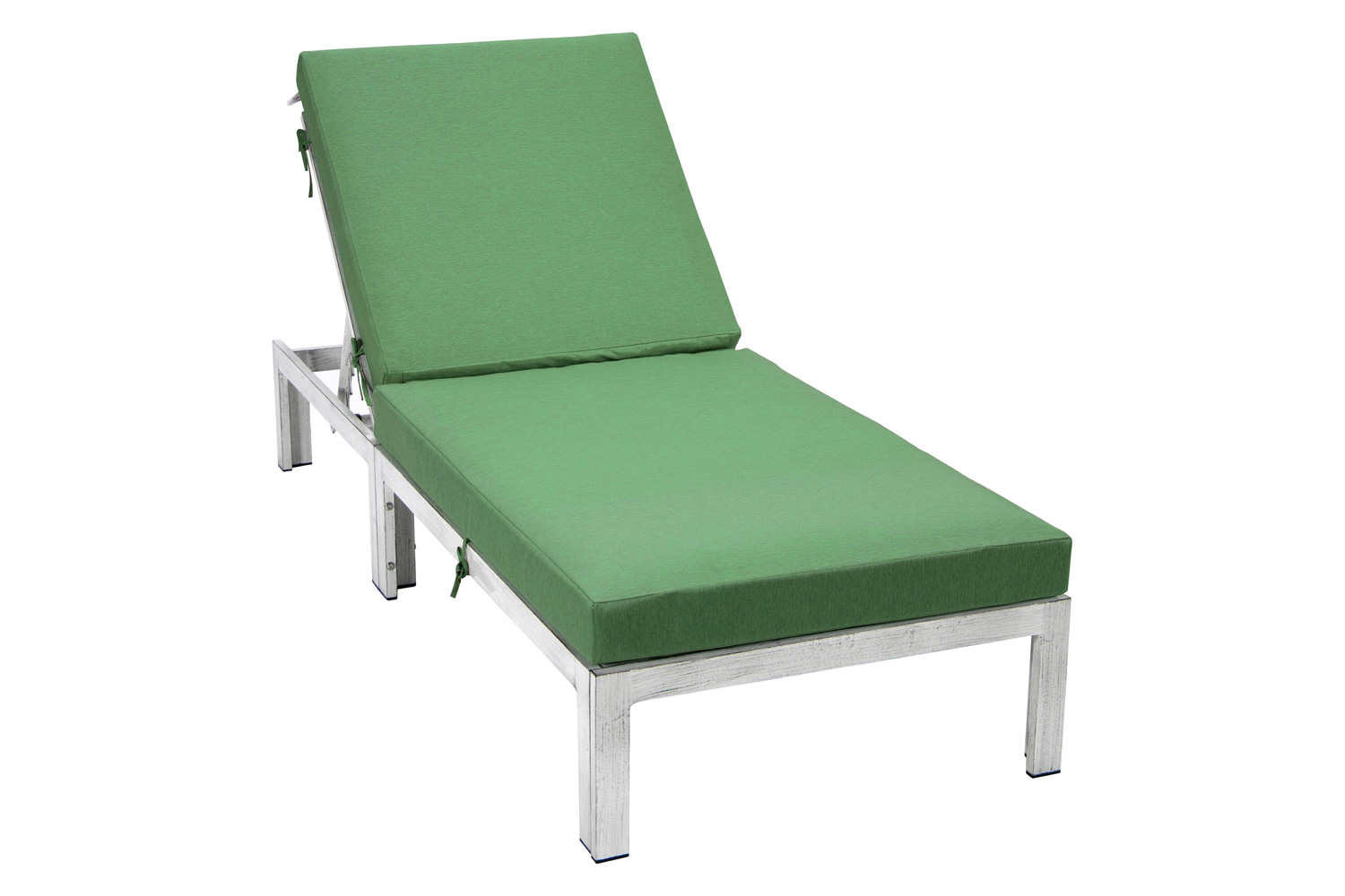 LeisureMod Chelsea Modern Outdoor Weathered Gray Chaise Lounge Chair with Cushions - Green