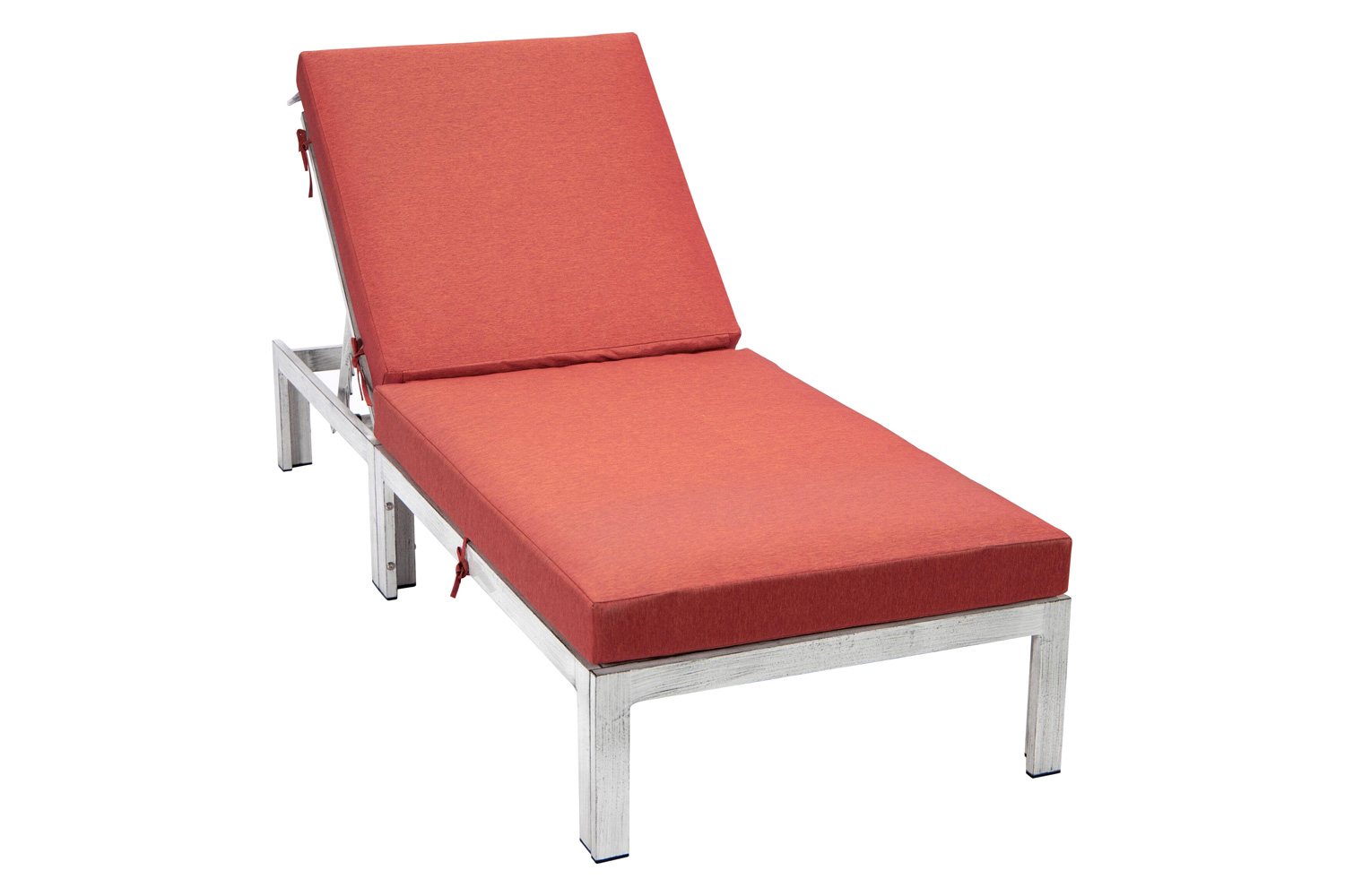 LeisureMod Chelsea Modern Outdoor Weathered Gray Chaise Lounge Chair with Cushions - Red