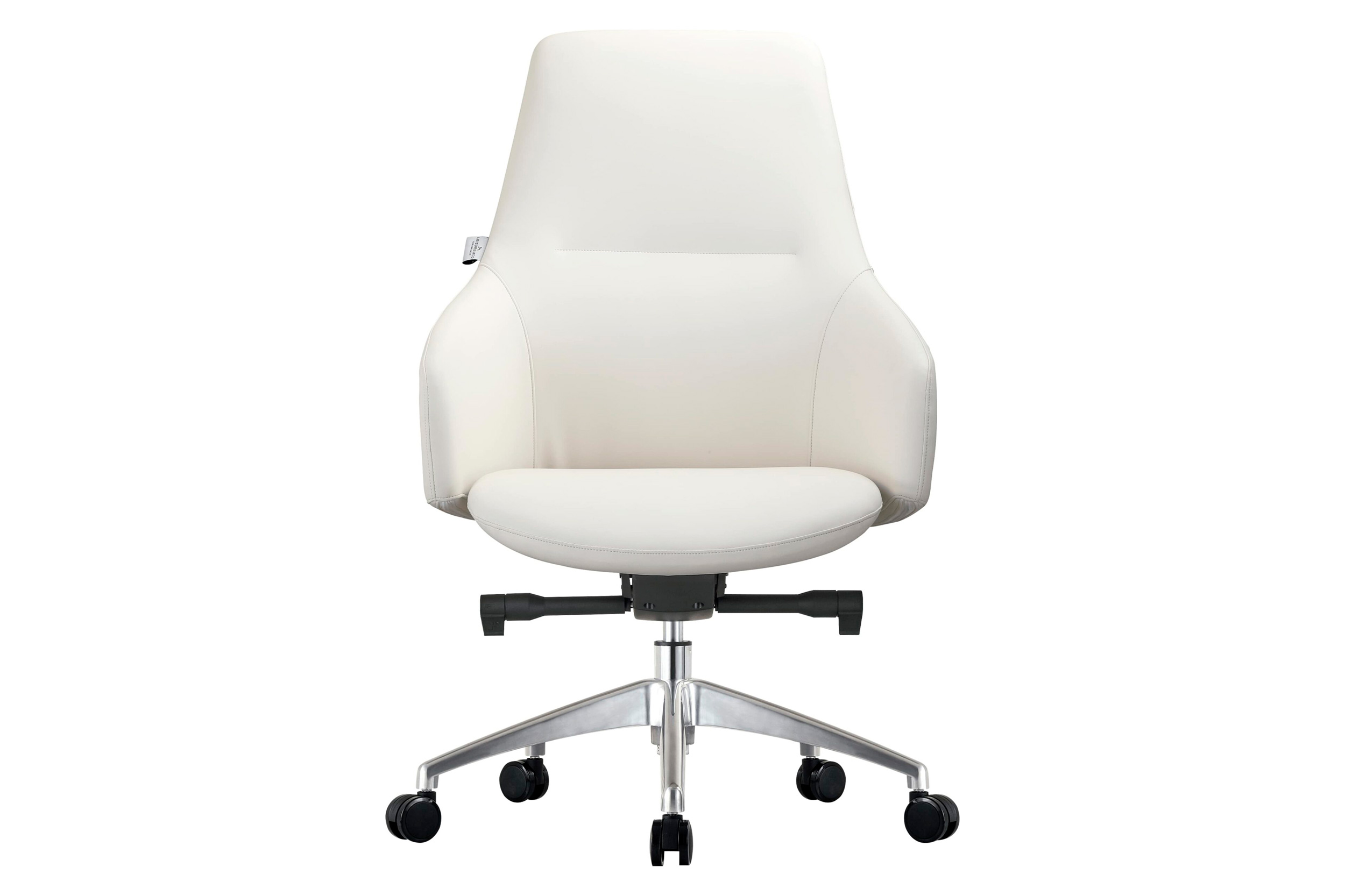 LeisureMod Celeste Mid-Century Modern Office Chair in Upholstered Faux Leather with Swivel and Tilt - White