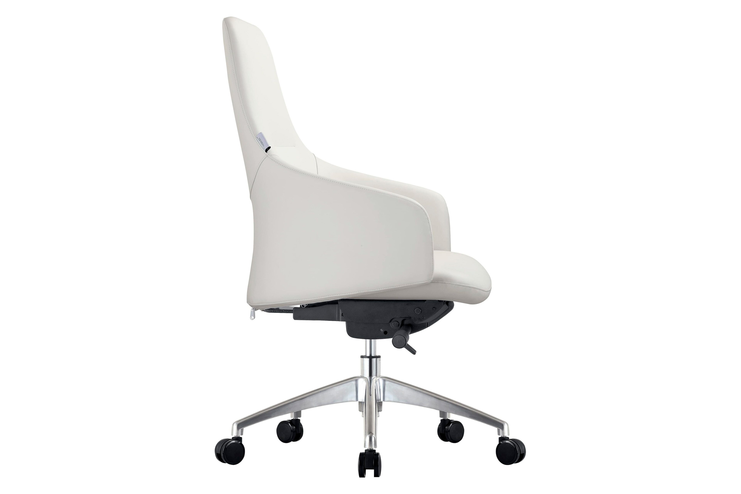 LeisureMod Celeste Mid-Century Modern Office Chair in Upholstered Faux Leather with Swivel and Tilt - White