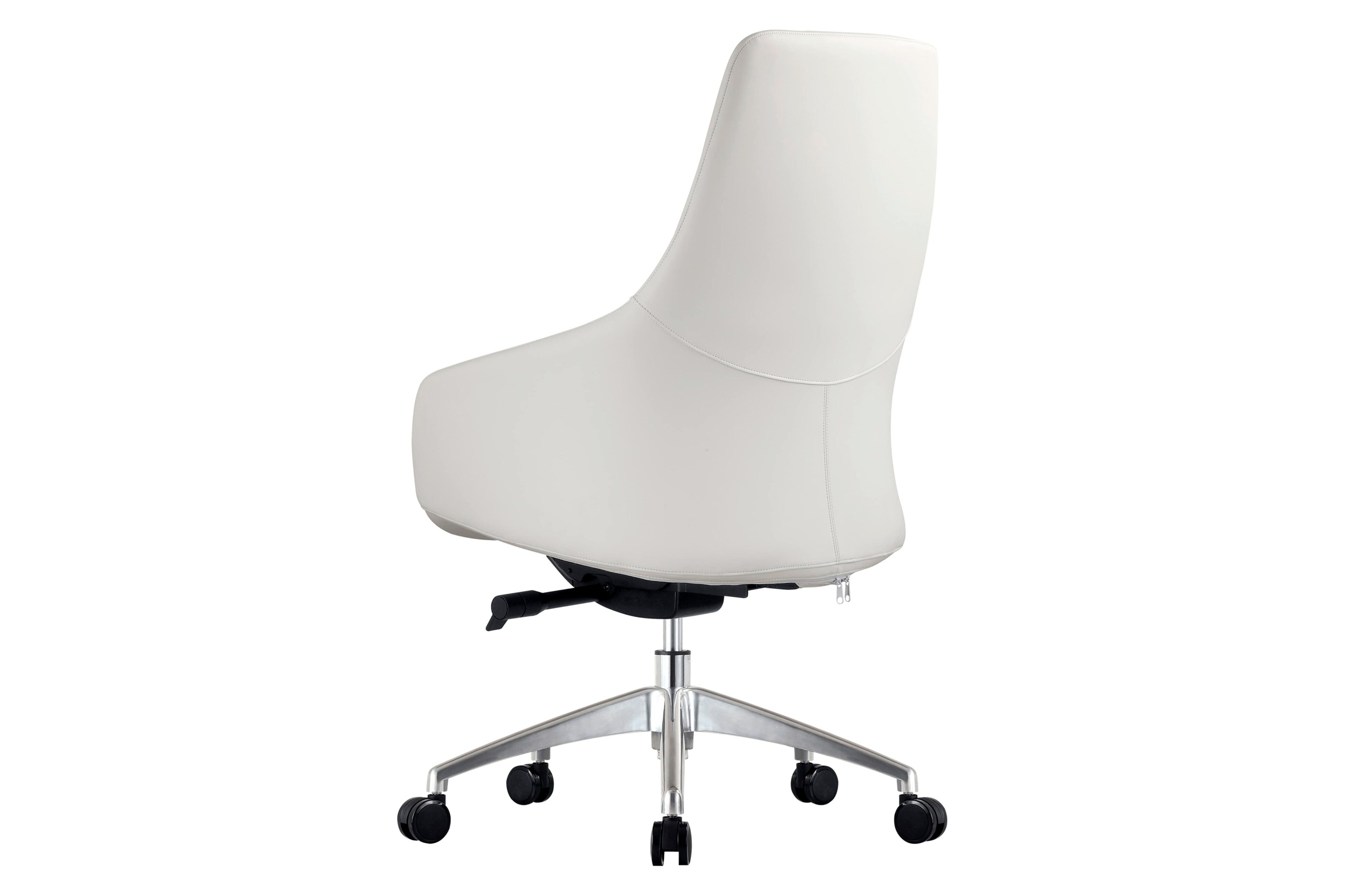 LeisureMod Celeste Mid-Century Modern Office Chair in Upholstered Faux Leather with Swivel and Tilt - White