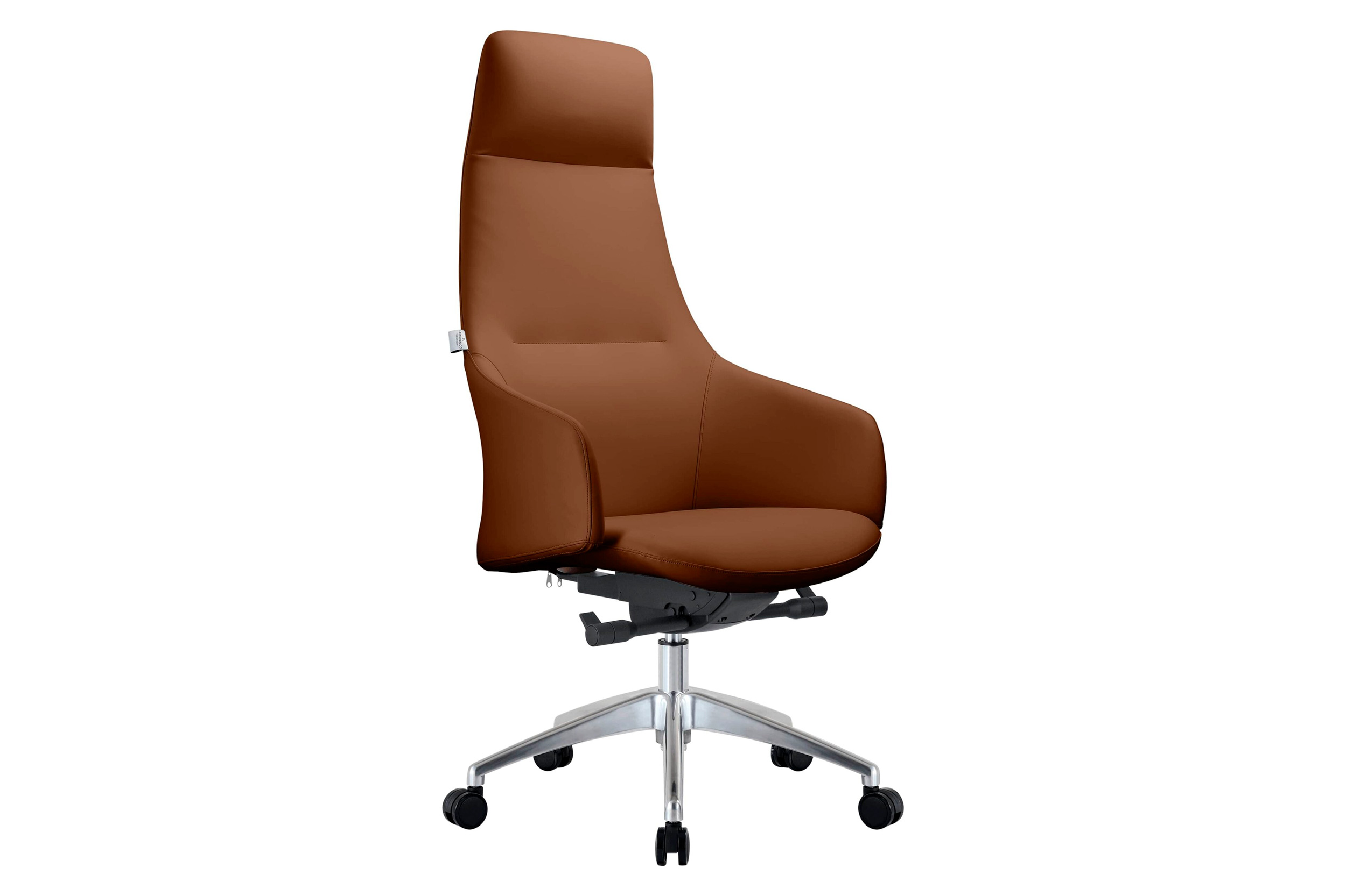 LeisureMod Celeste Mid-Century Modern High-Back Office Chair in Upholstered Faux Leather and Iron Frame