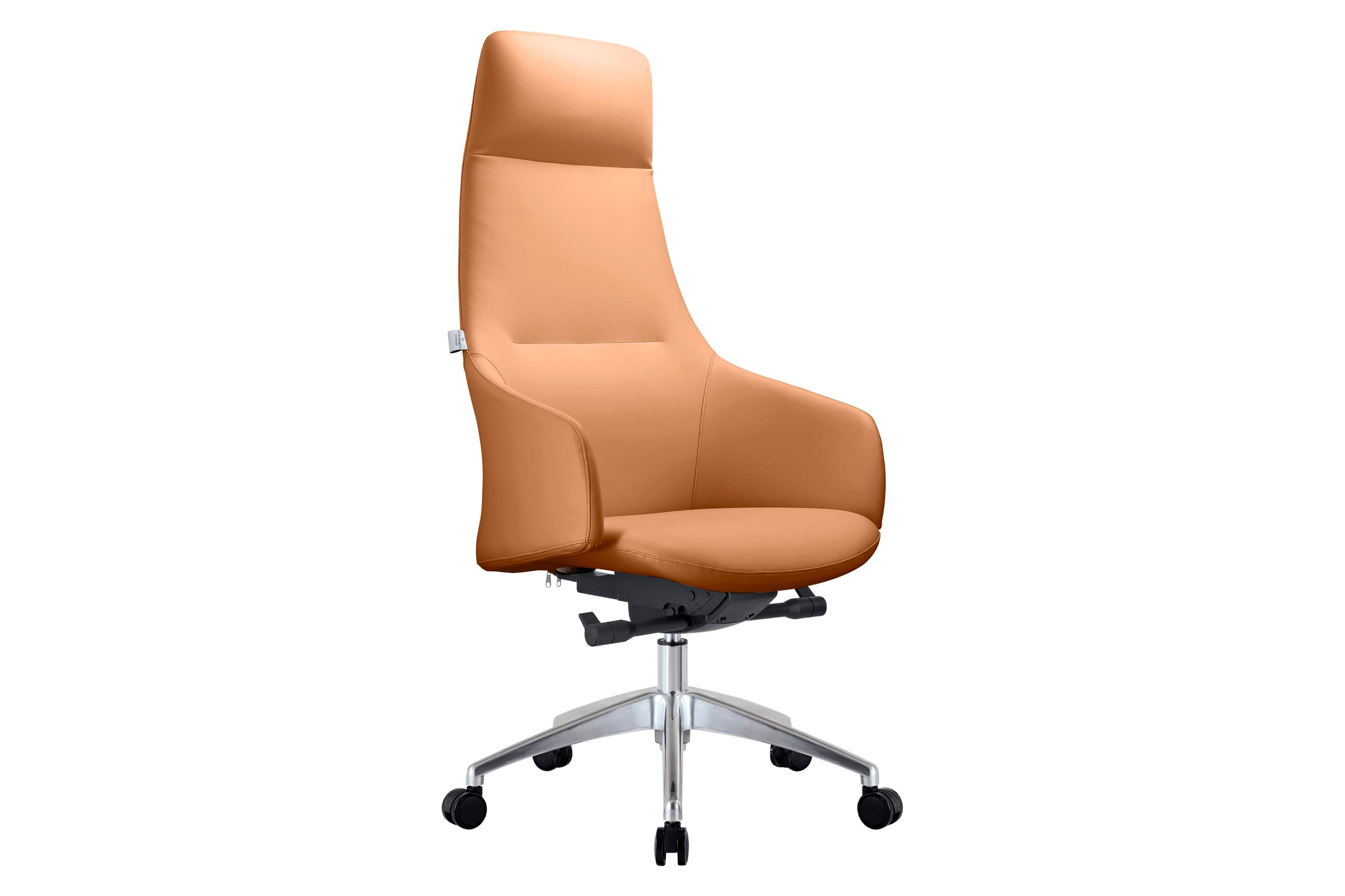 LeisureMod Celeste Mid-Century Modern High-Back Office Chair in Upholstered Faux Leather and Iron Frame