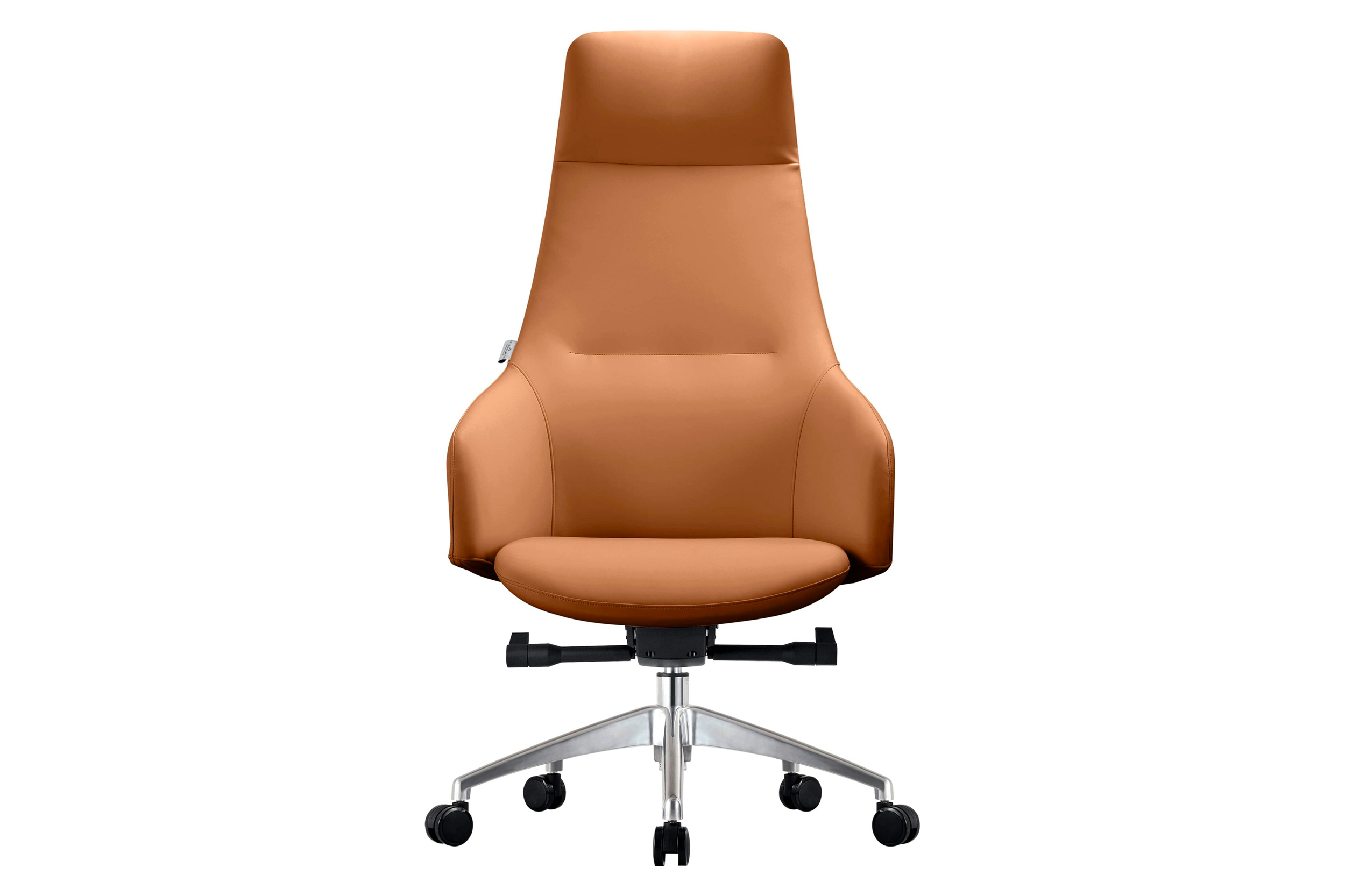 LeisureMod Celeste Mid-Century Modern High-Back Office Chair in Upholstered Faux Leather and Iron Frame - Acorn Brown