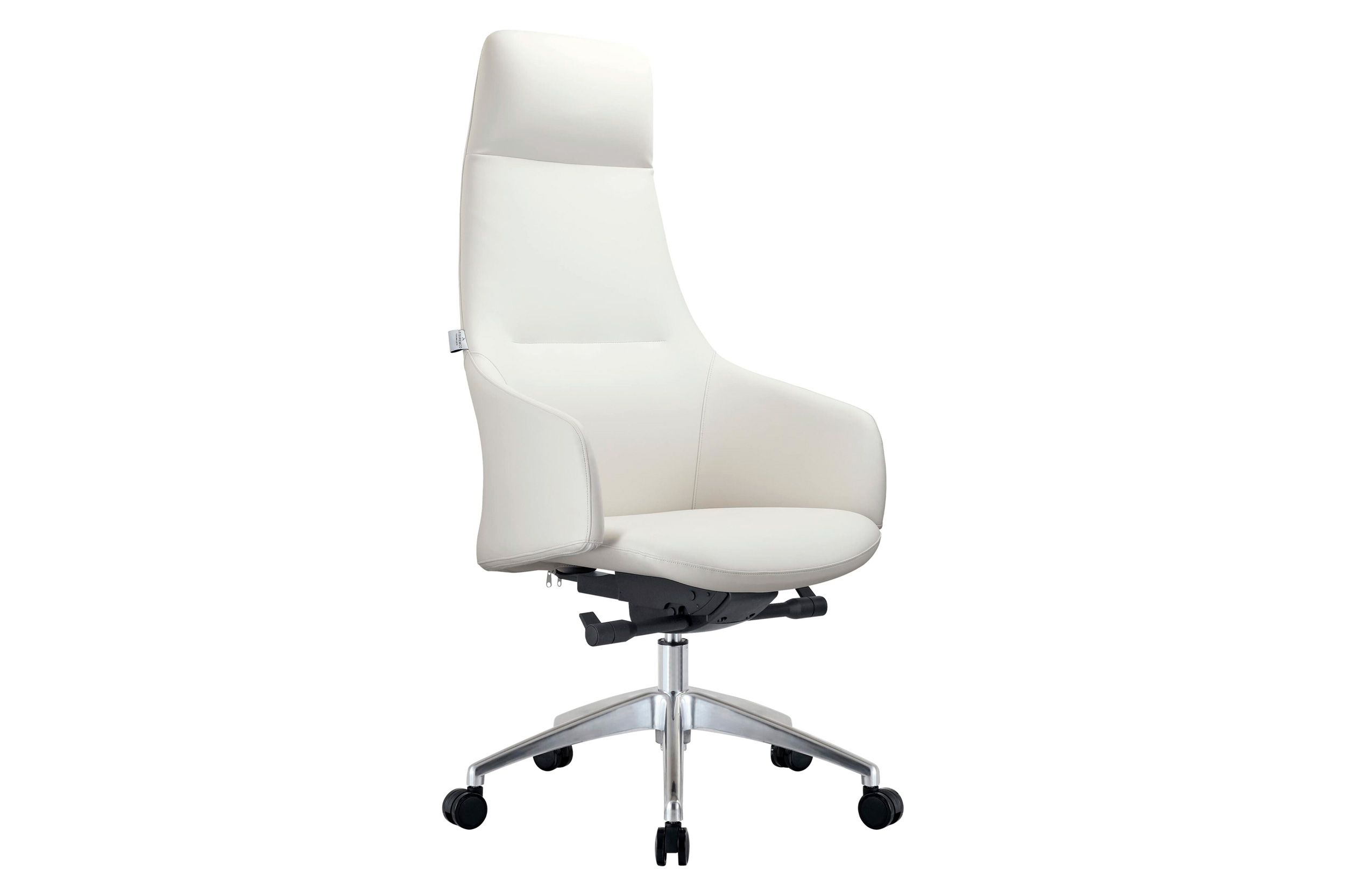 LeisureMod Celeste Mid-Century Modern High-Back Office Chair in Upholstered Faux Leather and Iron Frame