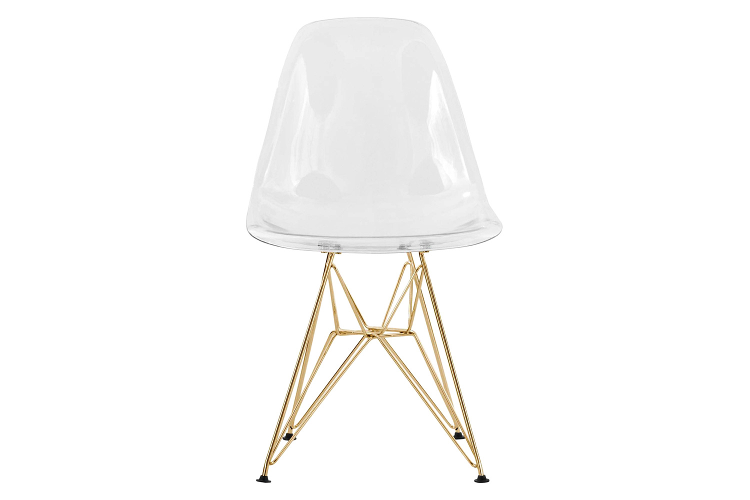 LeisureMod Cresco Modern Molded Eiffel Side Dining Chair with Gold Base - Clear