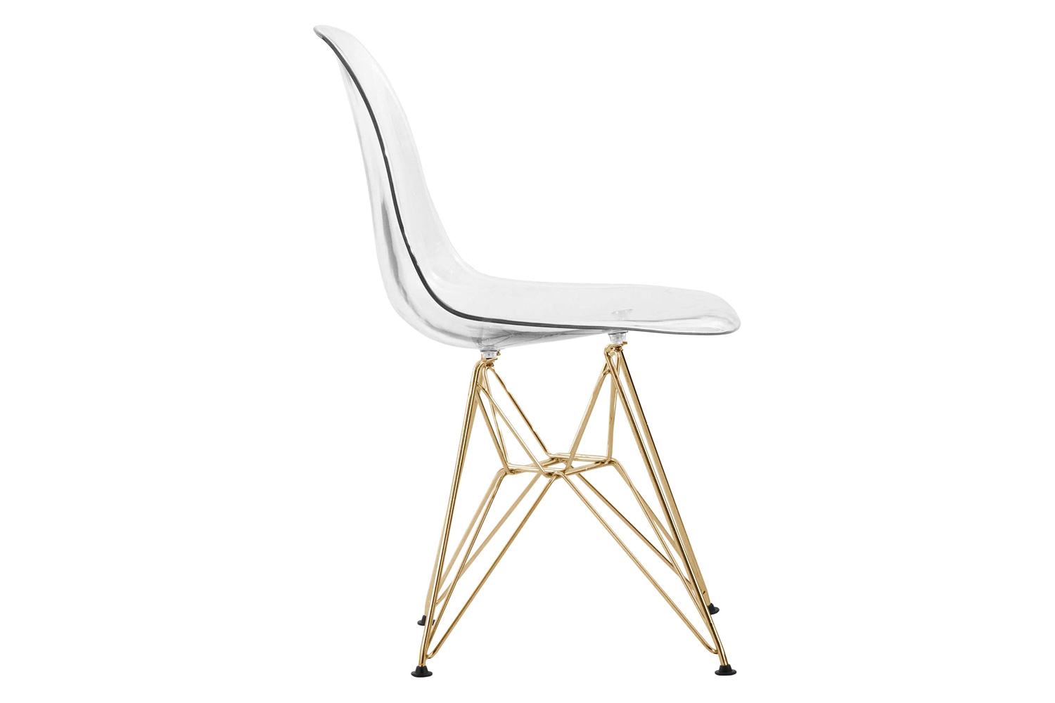 LeisureMod Cresco Modern Molded Eiffel Side Dining Chair with Gold Base - Clear