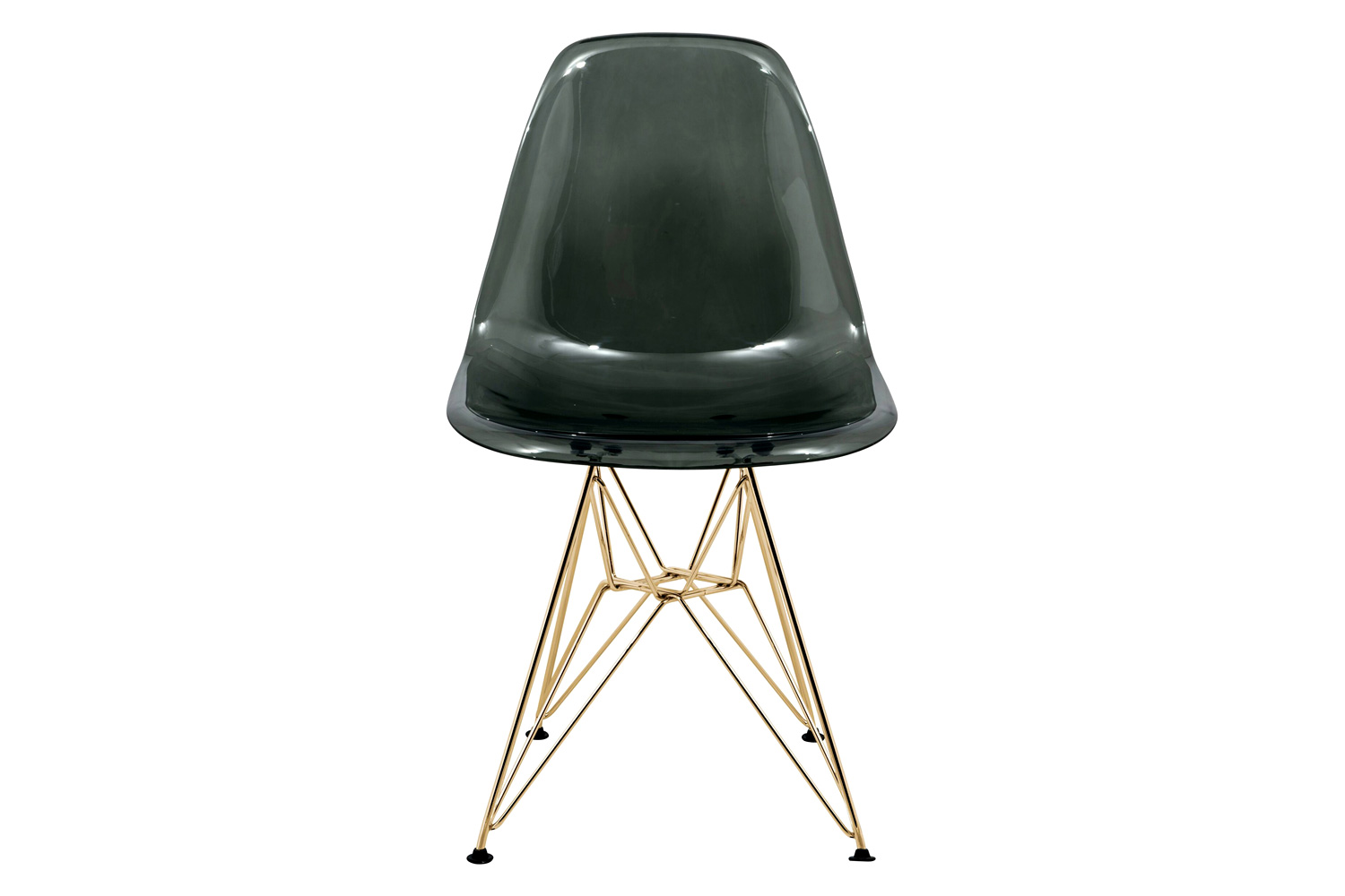 LeisureMod Cresco Modern Molded Eiffel Side Dining Chair with Gold Base - Transparent/Black