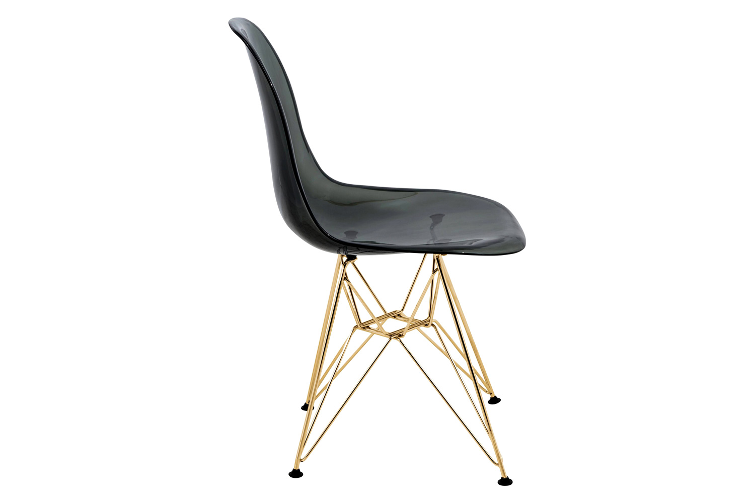 LeisureMod Cresco Modern Molded Eiffel Side Dining Chair with Gold Base - Transparent/Black