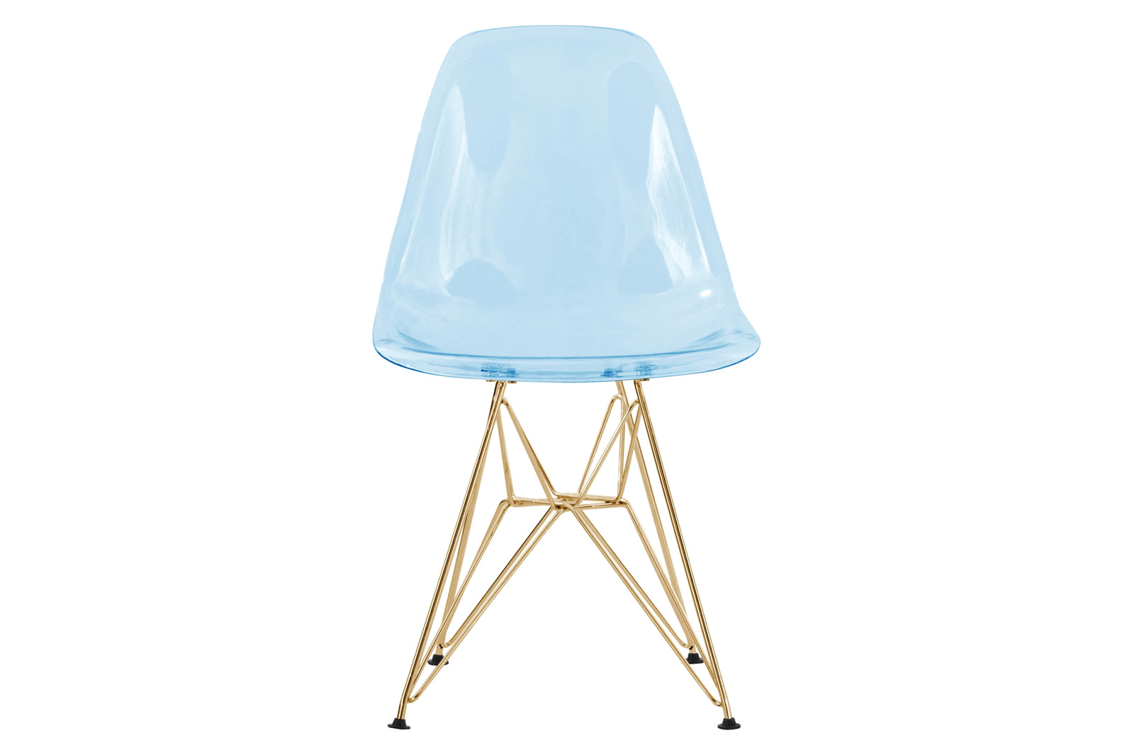 LeisureMod™ Cresco Molded Eiffel Side Chair With Gold Base (Set Of 2) - Transparent Blue