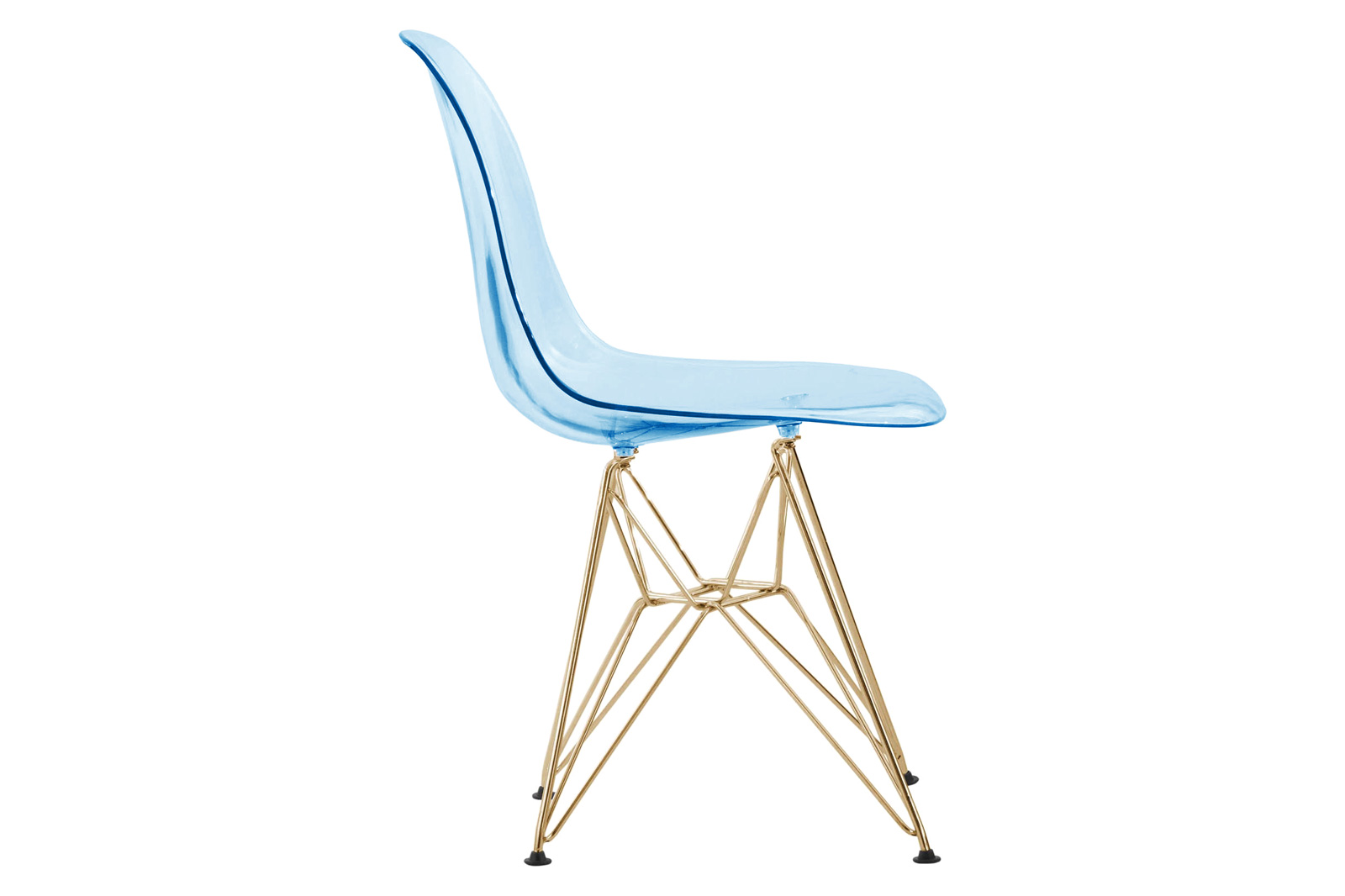 LeisureMod™ Cresco Molded Eiffel Side Chair With Gold Base (Set Of 2) - Transparent Blue