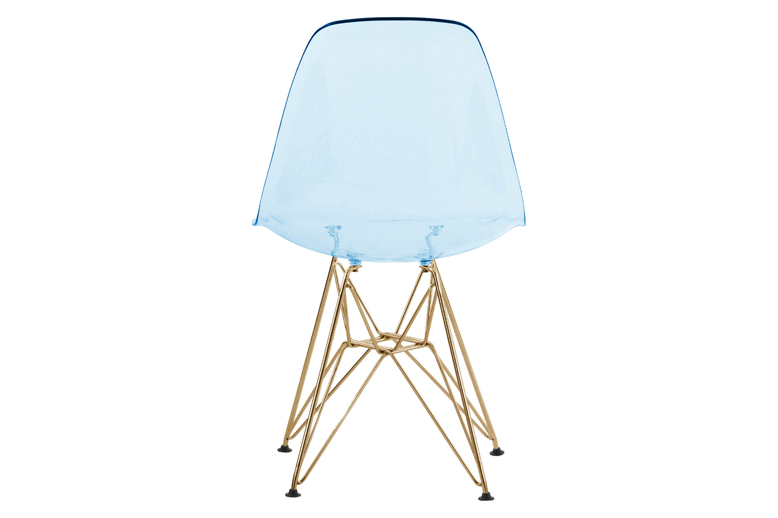 LeisureMod™ Cresco Molded Eiffel Side Chair With Gold Base (Set Of 2) - Transparent Blue