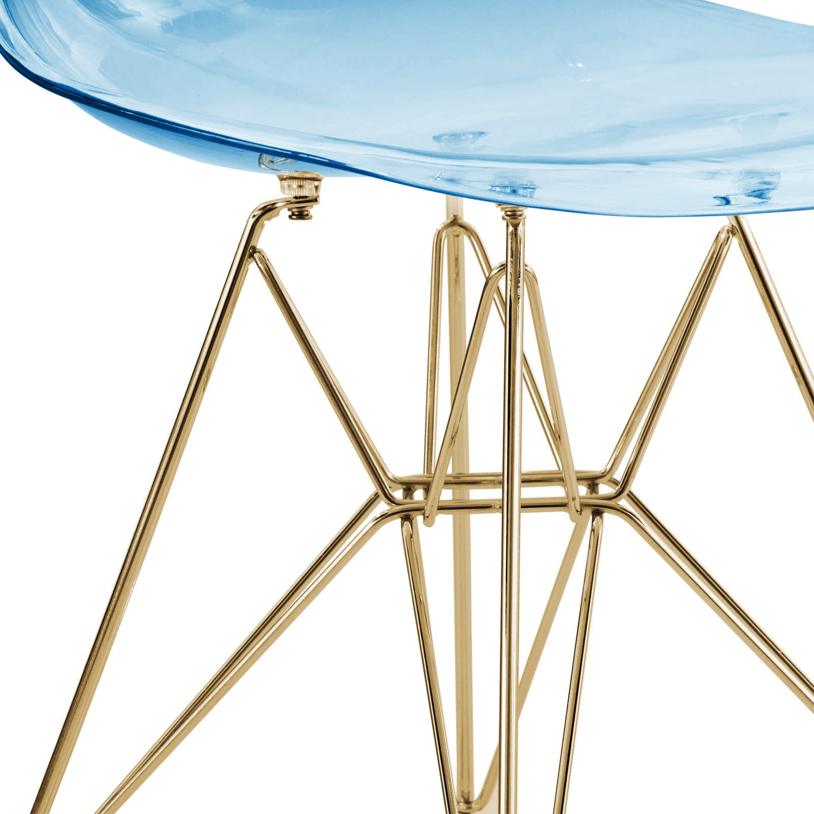 LeisureMod™ Cresco Molded Eiffel Side Chair With Gold Base (Set Of 2) - Transparent Blue