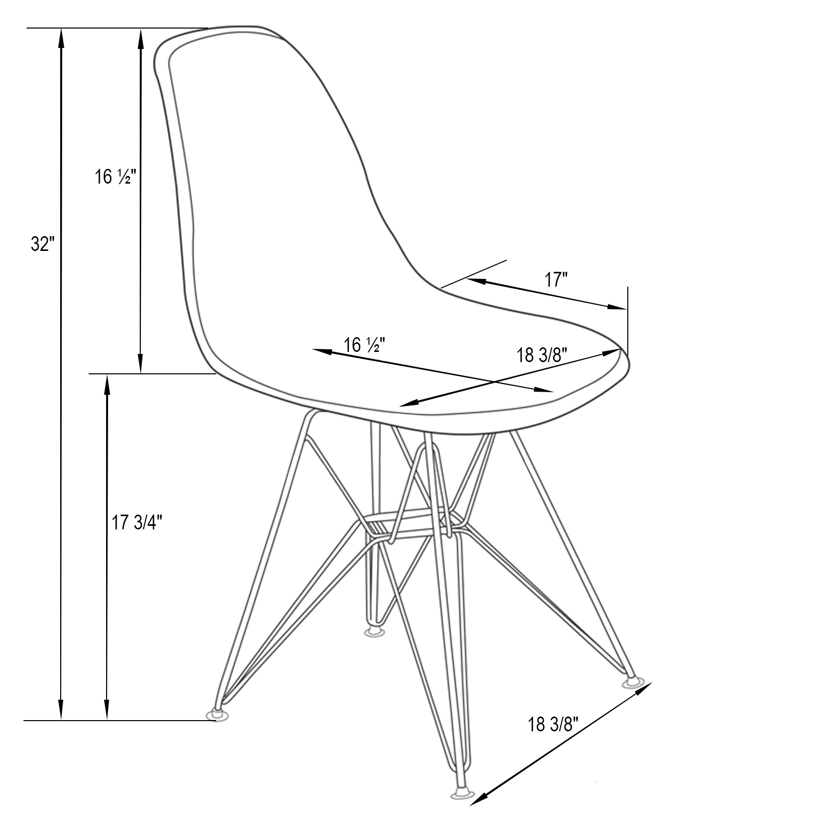 LeisureMod™ Cresco Molded Eiffel Side Chair With Gold Base (Set Of 2) - Transparent Blue