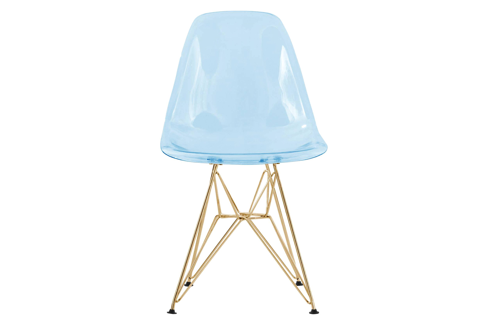 LeisureMod™ Cresco Molded Eiffel Side Chair With Gold Base (Set Of 4) - Transparent Blue