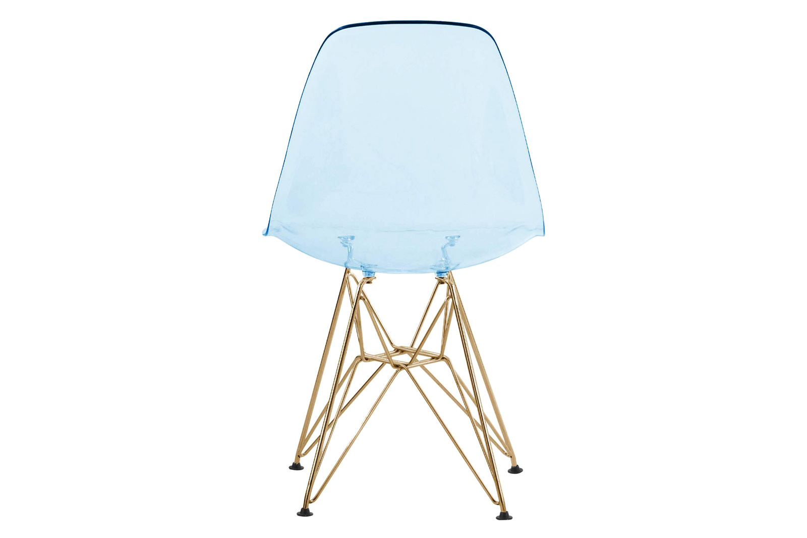 LeisureMod™ Cresco Molded Eiffel Side Chair With Gold Base (Set Of 4) - Transparent Blue