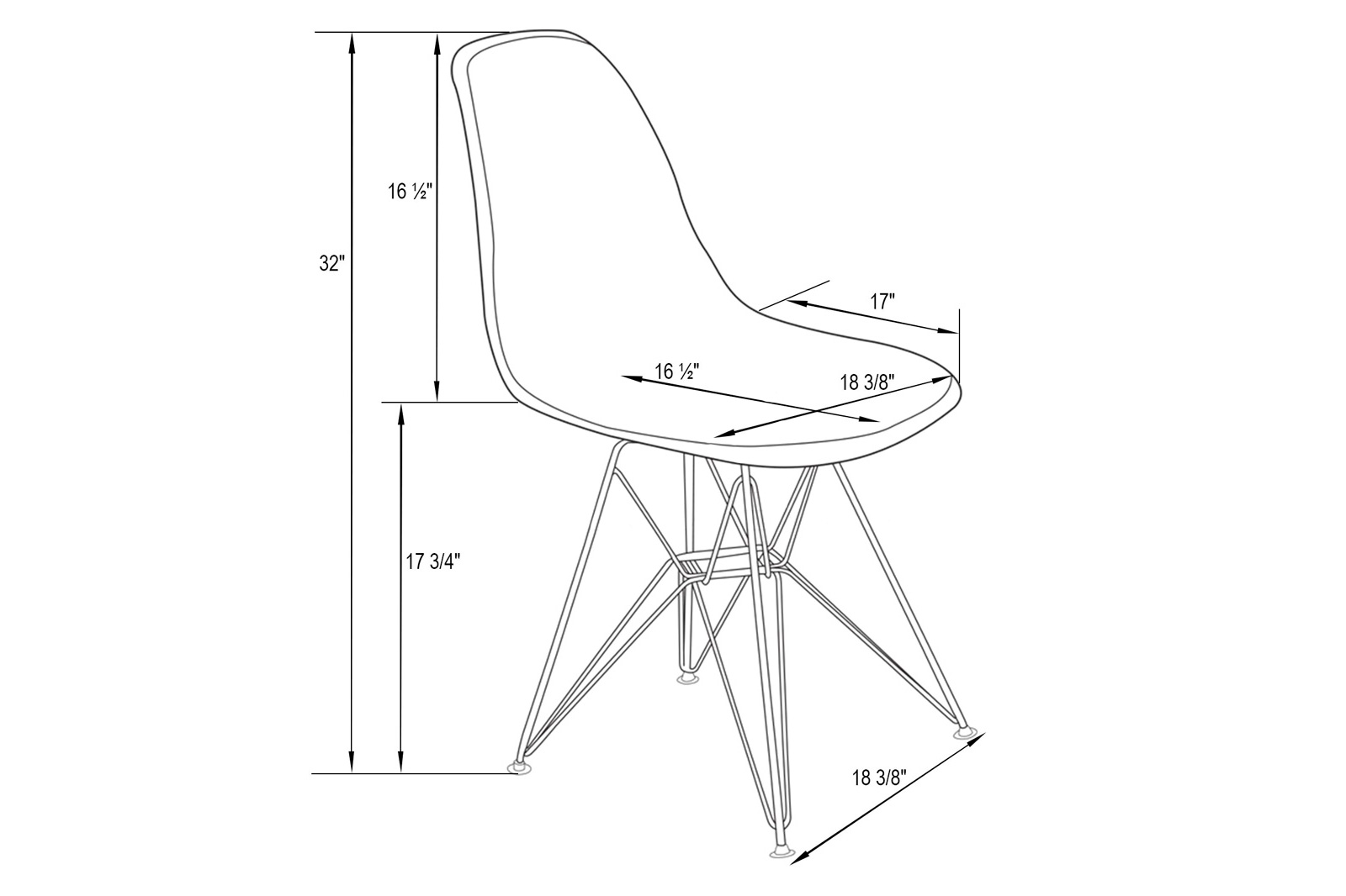 LeisureMod™ Cresco Molded Eiffel Side Chair With Gold Base (Set Of 4) - Transparent Blue