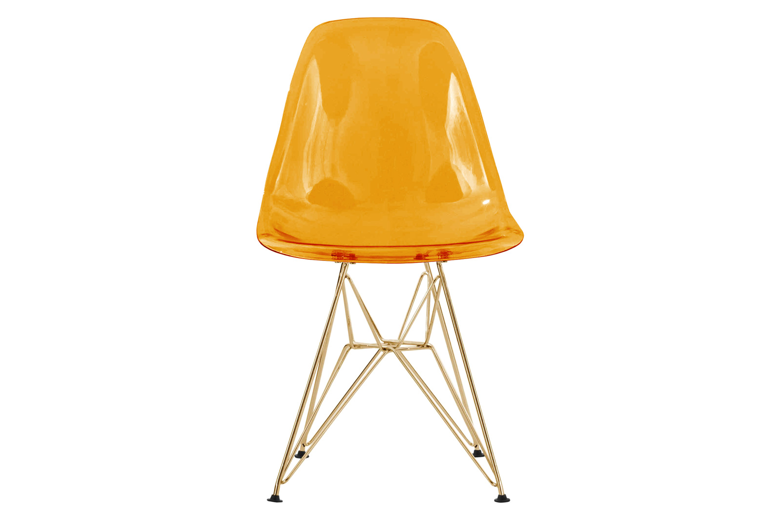 LeisureMod Cresco Molded Eiffel Side Chair With Gold Base (Set Of 2) - Transparent Orange