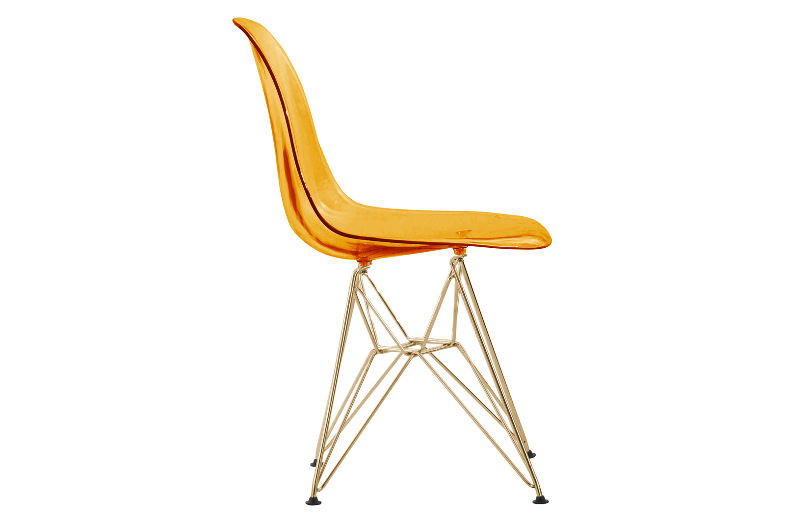 LeisureMod Cresco Molded Eiffel Side Chair With Gold Base (Set Of 2) - Transparent Orange