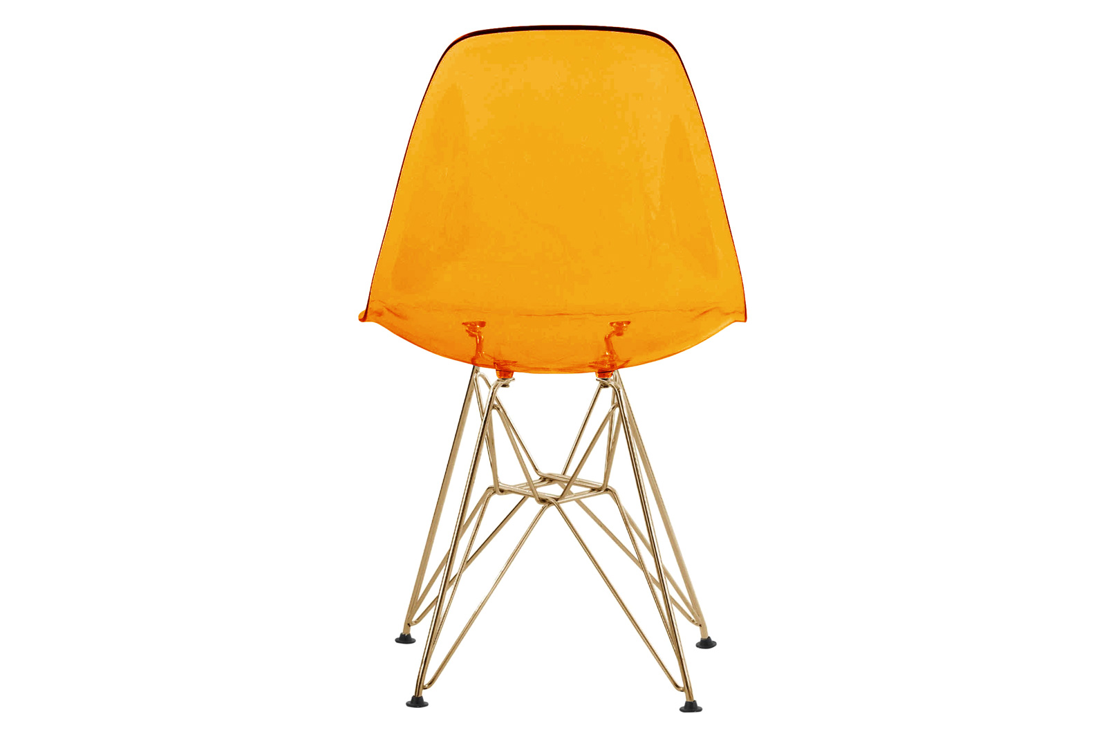 LeisureMod Cresco Molded Eiffel Side Chair With Gold Base (Set Of 2) - Transparent Orange