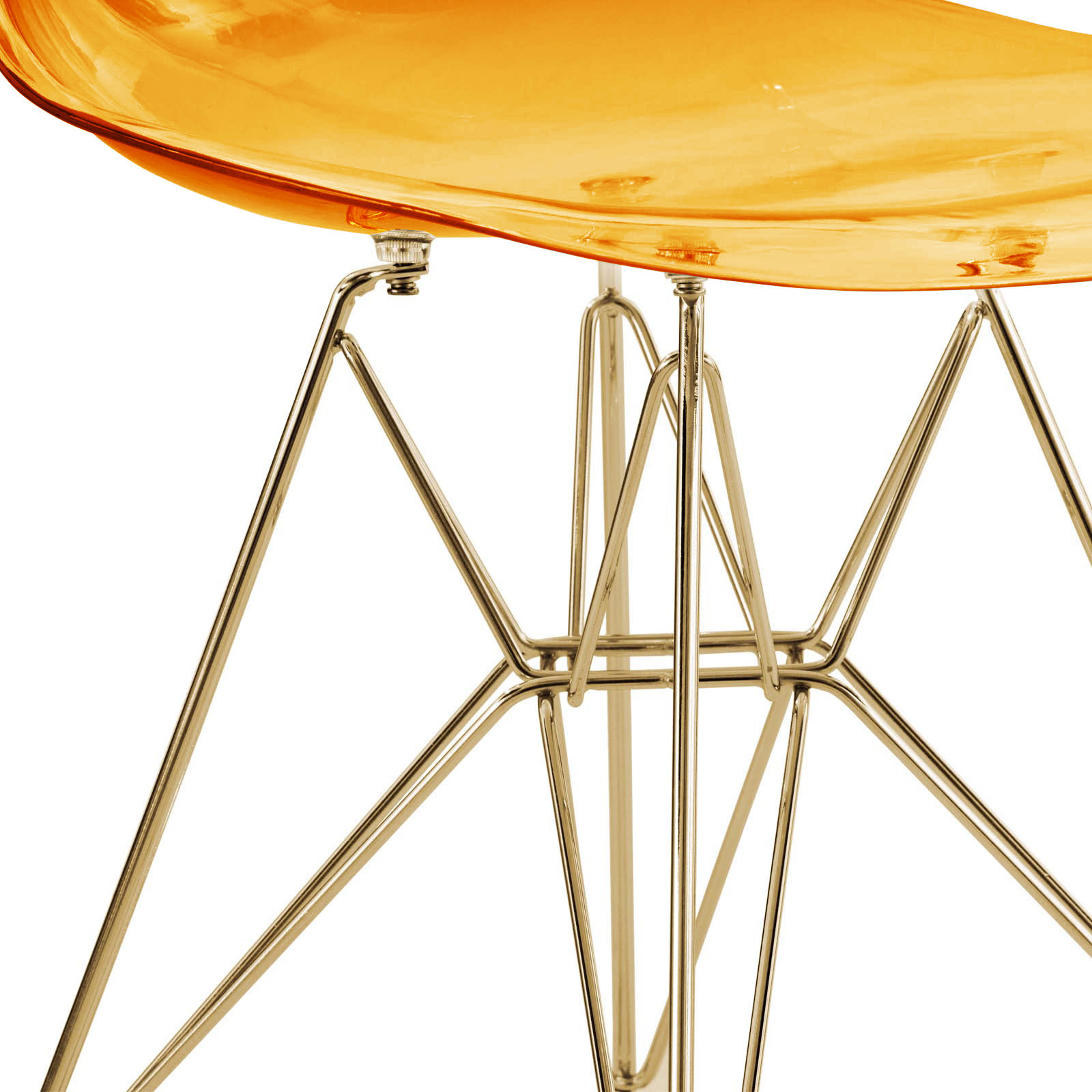 LeisureMod Cresco Molded Eiffel Side Chair With Gold Base (Set Of 2) - Transparent Orange