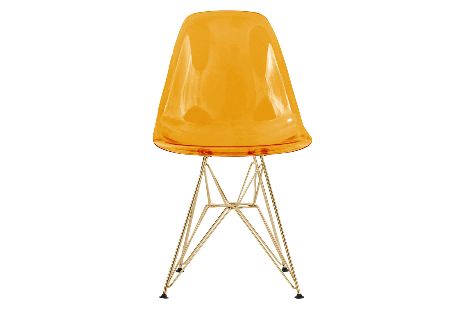 LeisureMod™ Cresco Molded Eiffel Side Chair With Gold Base (Set Of 4) - Transparent Orange