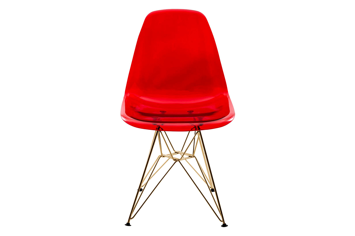 LeisureMod Cresco Modern Molded Eiffel Side Dining Chair with Gold Base - Transparent/Red