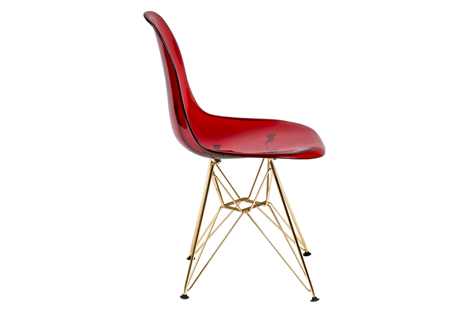 LeisureMod Cresco Modern Molded Eiffel Side Dining Chair with Gold Base - Transparent/Red