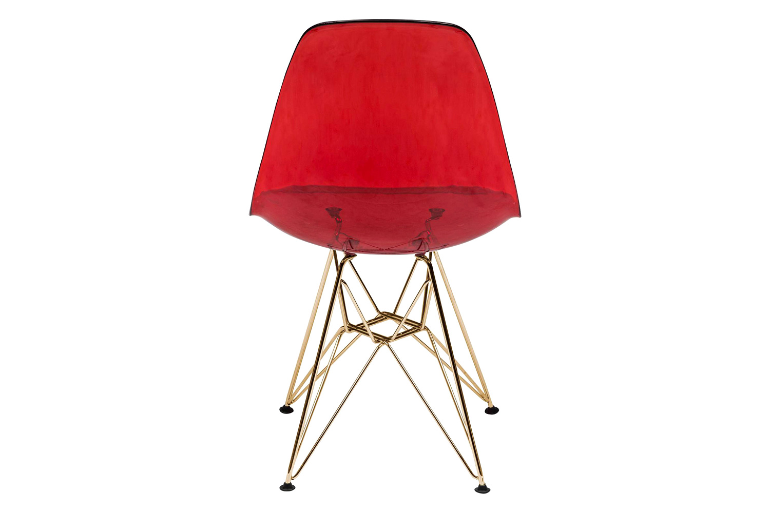 LeisureMod Cresco Modern Molded Eiffel Side Dining Chair with Gold Base - Transparent/Red