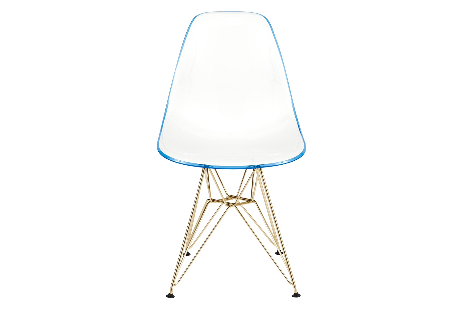 LeisureMod Cresco Modern Molded Eiffel Side Dining Chair with Gold Base - White/Blue