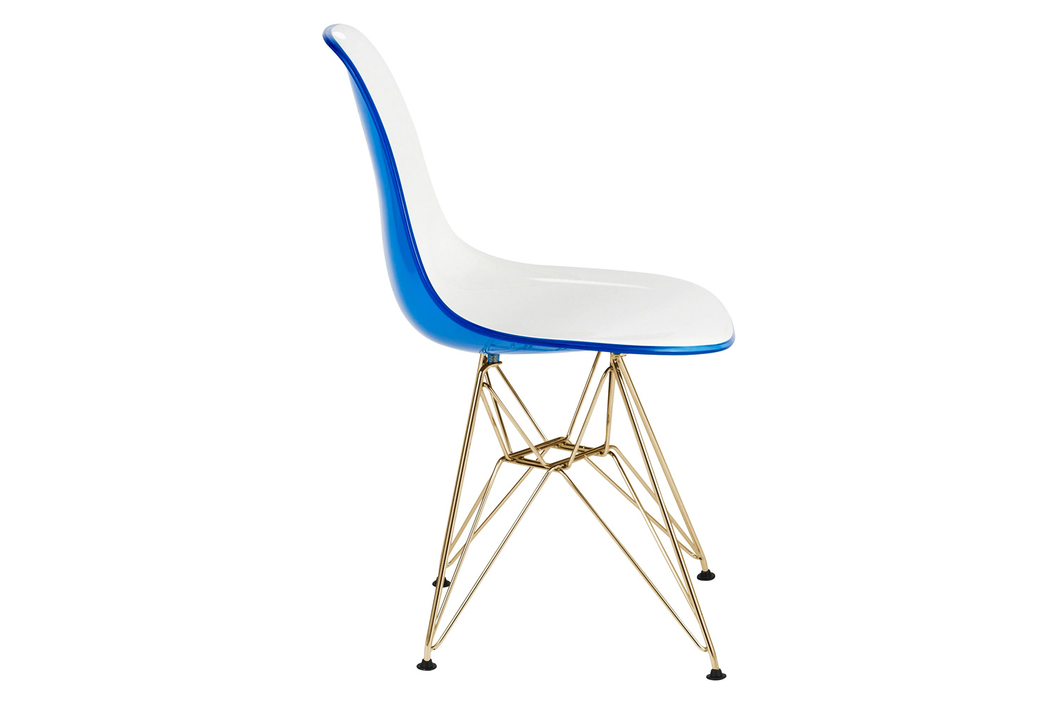 LeisureMod Cresco Modern Molded Eiffel Side Dining Chair with Gold Base - White/Blue