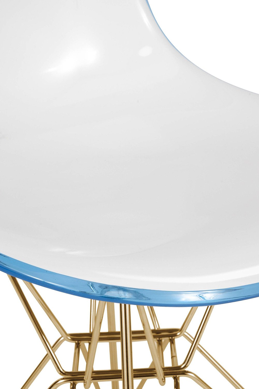 LeisureMod Cresco Modern Molded Eiffel Side Dining Chair with Gold Base - White/Blue