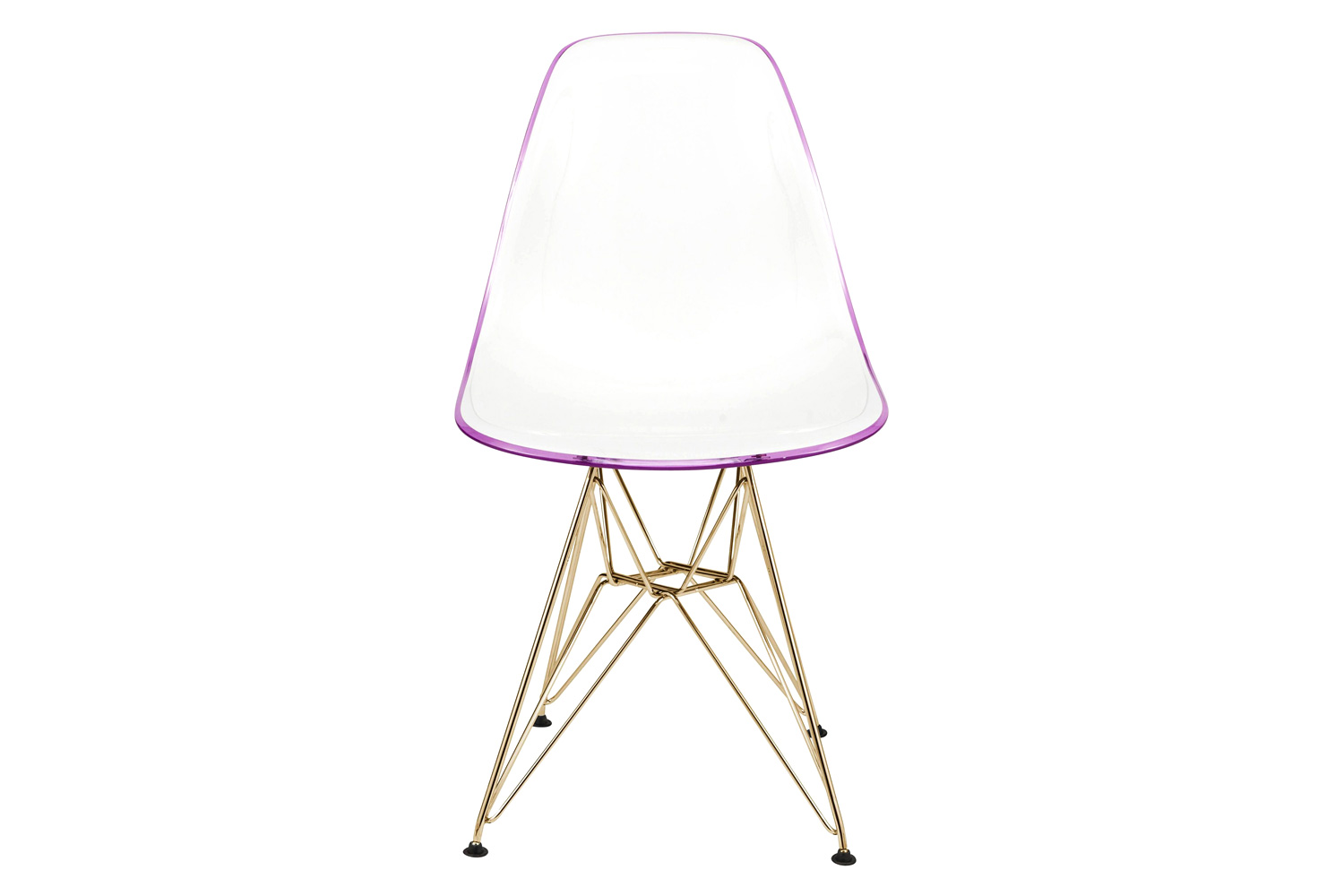 LeisureMod Cresco Modern Molded Eiffel Side Dining Chair with Gold Base - White/Purple