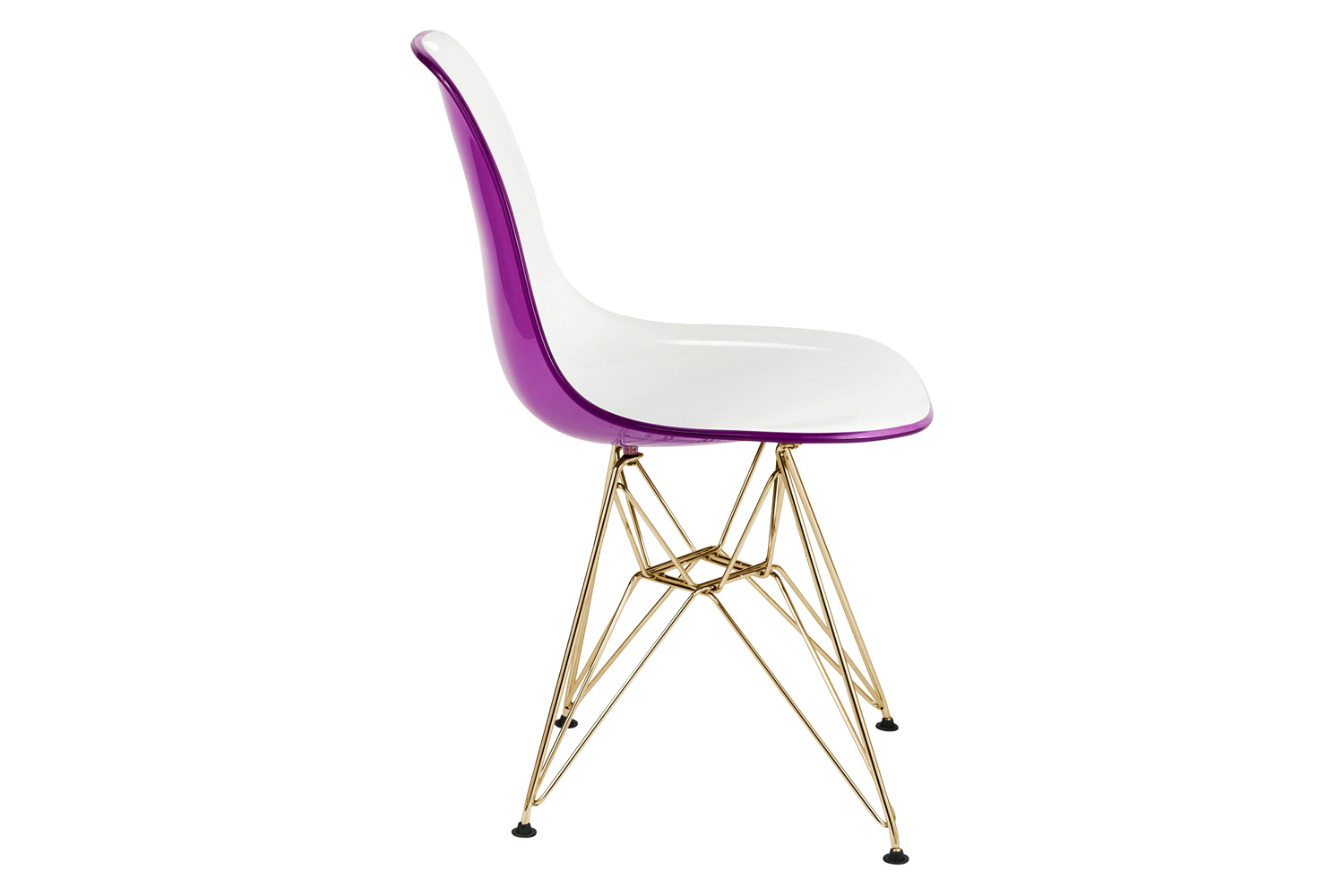 LeisureMod Cresco Modern Molded Eiffel Side Dining Chair with Gold Base - White/Purple