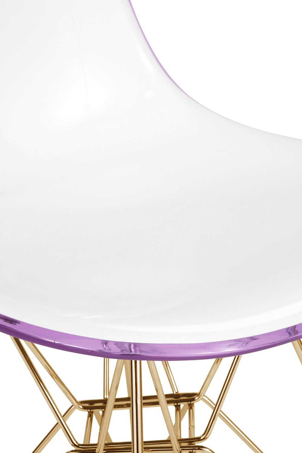 LeisureMod Cresco Modern Molded Eiffel Side Dining Chair with Gold Base - White/Purple