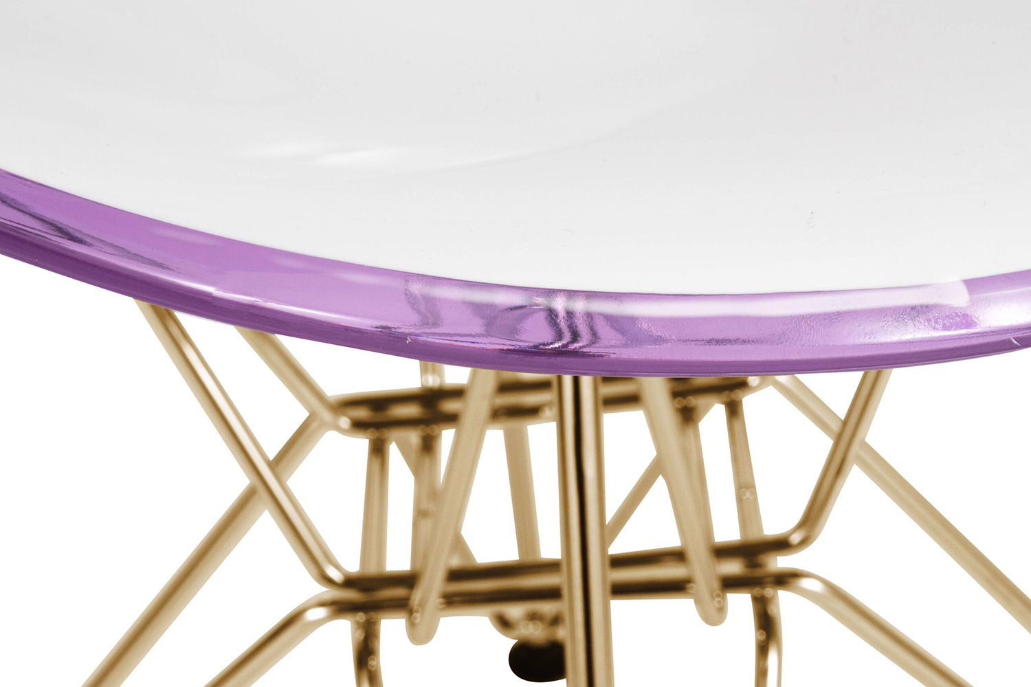 LeisureMod Cresco Modern Molded Eiffel Side Dining Chair with Gold Base - White/Purple