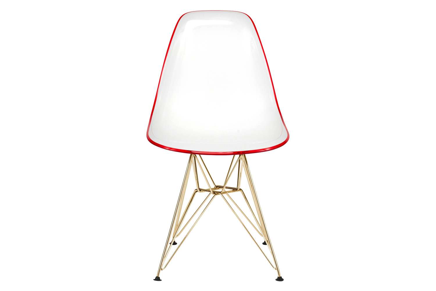 LeisureMod Cresco Modern Molded Eiffel Side Dining Chair with Gold Base - White/Red