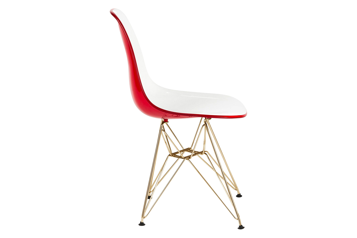 LeisureMod Cresco Modern Molded Eiffel Side Dining Chair with Gold Base - White/Red