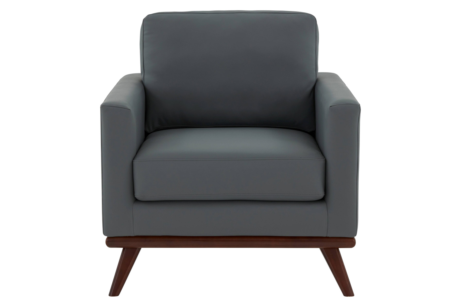 LeisureMod Chester Modern Leather Accent Arm Chair With Birch Wood Base - Gray