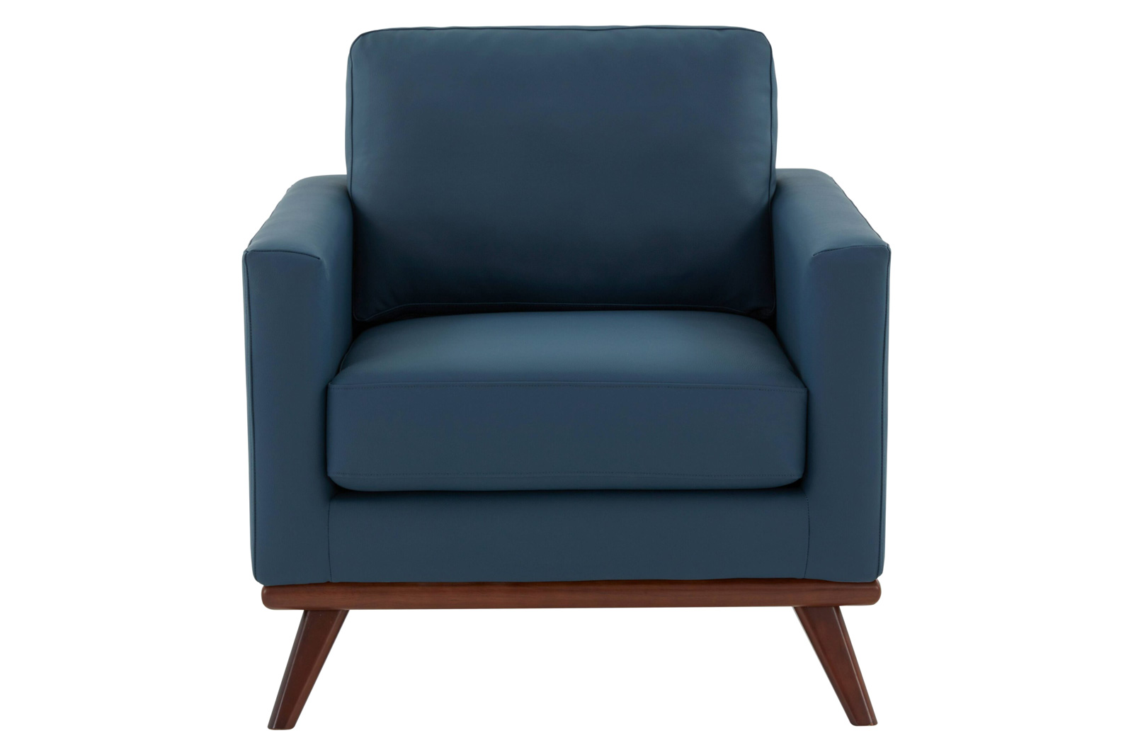 LeisureMod Chester Modern Leather Accent Arm Chair With Birch Wood Base - Navy Blue