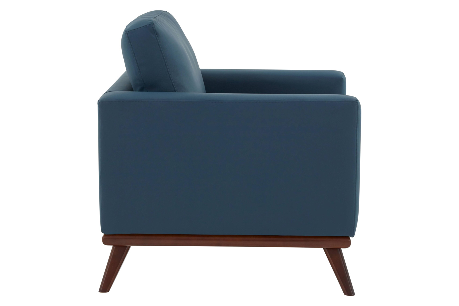 LeisureMod Chester Modern Leather Accent Arm Chair With Birch Wood Base - Navy Blue